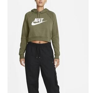 NEW Nike NSW Essential Cropped Hoodie Olive Green XL Women's CJ6327-222